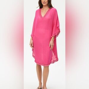 Michael Stars Holly gauze tassel beach coverup pink OS